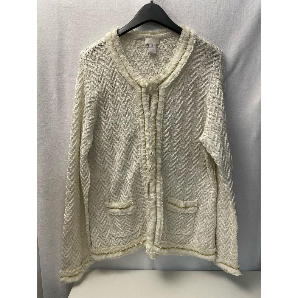 Chicos sweater gold chain looped edging off white‎ size 3 women’s